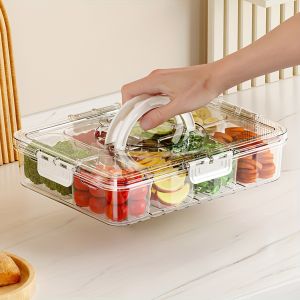 Divided Plate with Lid Food Storage Box Snack Box 8 Grid Snack Box Fruit Storage Box for Refrigerator Vegetable Fruit