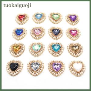 tuokaiguoji หัวเข็มขัดตกแต่งเสื้อผ้า27x26มม. เครื่องประดับอัญมณีแบบ DIY พร้อมกล่องของขวัญทำมือไข่มุกไข่มุกอัลลอยรูปหัวใจลูกพีช