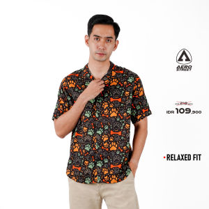 Aerostreet Kemeja Rayon Printing Theo Hawai Motif Gelap Pria Wanita QCAAA