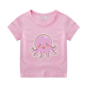 Kaos anak uniseks laki laki perempuan baju tshirt anak usia 2-12th cowok cewek atasan lengan pendek gambar gurita ungu