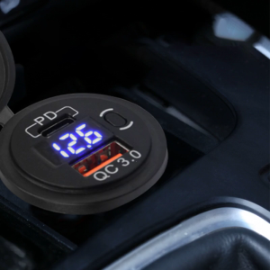 USB C Car Socket QC3.0 PD Fast Charging Outlet with LED Voltmeter & Power on/off Switch 12V/24V for Car