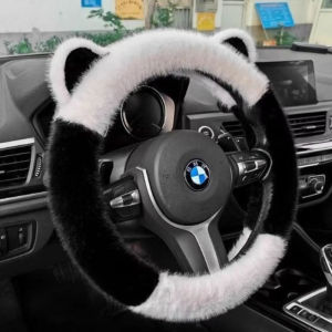 Allieuka Universal Car Steering Wheel Cover No Inner Ring Soft Plush Ears Elastic Auto Steering Handle Cover