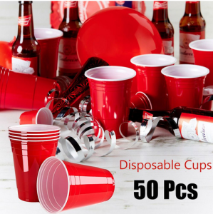 50 Pcs/Set 450Ml Merah Plastik Sekali Pakai Cangkir Pesta Bar Restoran Barang Rumah Tangga