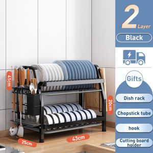 BMZAR 2/3 Layer dish drain rack Full metal drain rack Rust-proof dish storage rack Kitchen dish storage basket