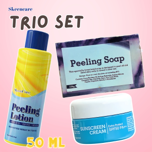 Skeen Care Original Under the Sun Set Peeling lotion 50 mL with Sunblock Cream SPF 15 SPF 45 Extra Sun protection 10g and Peeling Soap 135 g