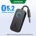 UGREEN Bluetooth 5.2 Transmitter and Receiver 2 in 1 Wireless 3.5mm Bluetooth Adapter, Dual Devices Simultaneously, Aux Bluetooth Audio Flight Entertainment Car Adapter Compatible with TV Car Home Stereo System Headphones. 