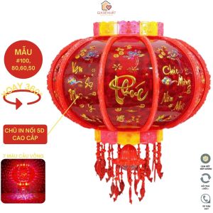 Combo 2 Lồng Đèn Tết Size 150- 100- 80- 60- 50 Chạy Điện Xoay 360 Độ Hoa Văn In Nổi 5D Trang Trí Tết Đám Cưới