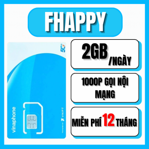 Vinaphone FHappy Trọn Gói 1 Năm – Sim 5G 60GB/tháng ( 2GB/ngày ) + Miễn Phí 1000 phút Gọi Nội Mạng – Không Phát Sinh Cước Không Nạp Tiền . FREESHIP – CHƯA KÍCH HOẠT