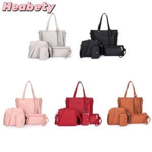 Heabety 4PCS Handbag Set Ladies PU Leather Shoulder Bag Four-Piece Picture Mother Bag Single Shoulder Bag Handbag