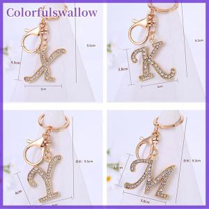 Colorfulswallow Phụ nữ pha lê Bảng chữ cái Mặt dây chuyền với vòng chìa khóa màu vàng A-Z 26 chữ cái Keychain cho phụ nữ ví túi xách quyến rũ phụ kiện