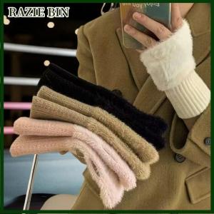 RAZIE BIN ถุงมือครึ่งนิ้วทำจากผ้าขนแกะเทียมแบบมิงค์สำหรับผู้หญิงถุงมือแบบถักไม่มีนิ้วให้ความอบอุ่นในฤดูหนาว