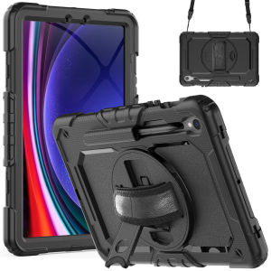 Đối với Samsung Galaxy Tab S9 s10fe chịu lực cao gồ ghề trường hợp trở lại bìa với Xoay Dây đeo tay được xây dựng trong kẹp giữ bút đi kèm với dây đeo vai Tương thích với Tab S10 + s9fe cộng với