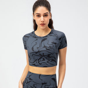 alo yoga Yoga Sensasi anjang Nilon Sukan Musim Bunga Musim Panas Wanita Lengan Pendek T Baju Kemeja Lengan Pendek Kecergasan Larian Anjal Tinggi yang ketat