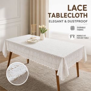 Square Lace Tablecloth Scalloped Edge Washable Hollow Floral Vintage Dining Kitchen Home Decor