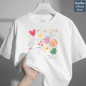 Áo thun nữ form vừa SUNTEE STFV173 phong cách basic in hình 073 vải cotton 250GSM cao cấp thoáng mát