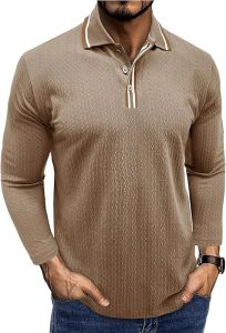 Mens Knit Polo Sweaters Long Sleeve Ribbed Texture Collared Pullover Vintage Button Golf Shirts
