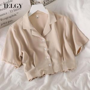 IELGY Womens clothing Shirt Top Casual All-match Black Chiffon Straight Short sleeve Short