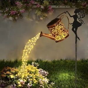 FLYING Waterproof Design Solar Fairy Lights Hanging Type Metal Material Watering Can Lights Vintage Style Solar Powered Vintage Garden Decor Outdoor Yard Decoration