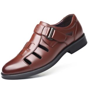 Free Shipping MenS Sandals New PU Leather Style MenS Hollow-Out Breathable Casual Shoes Comfortable Soft-Soled Business Casual Shoes