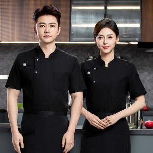 ชุดเชฟ เชฟ แขนสั้น ระบายอากาศได้ แฟชั่น โรงแรม ร้านอาหาร โรงเรียน  ขาว / ดำ 【จัดส่งภายใน 24 ชั่วโมง】