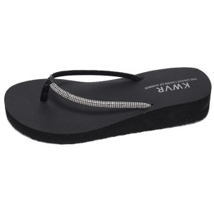 [Free Shipping] 4CM Height-Increasing Flip-Flops For Women Suitable For Summer Wear With Rhinestone Embellishments Non-Slip Soles And A Bohemian Style Perfect For The Beach