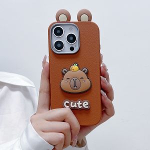 REDMI 9A 9C 9T 10A 10C 12C 13C 14C Note 9s 9 10 10s 11 11s 12 13 14 Pro Pro+ Plus 4G 5G 3D capybara ear leather case casing 手机壳