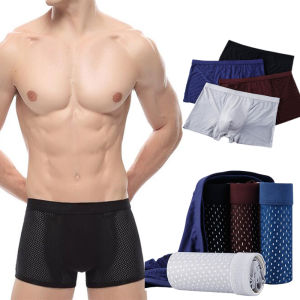 Ruizhijzg Mềm Nam Quần Sịp Boxer Thoải Mái Thoáng Khí Lưới Băng Lụa Quần Short Nam Quần Lót Boxershorts Xanh Đen Xám