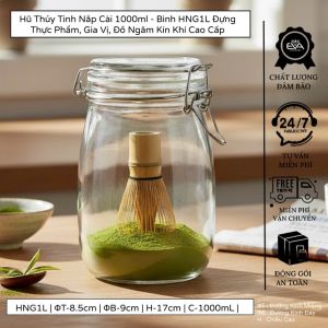 Hũ Thủy Tinh Tròn Nắp Cài Kim Loại HNG1L 1000ml - Bình Đựng Gia Vị Ngâm Hoa Quả Kín Khí