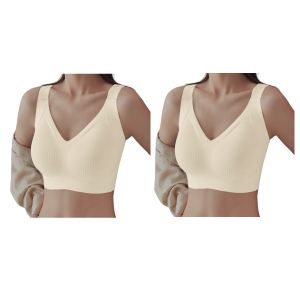2Pcs/Set Push-Up Bras Women Seamless Bra V-neck Non-wired Underwear Comfort Adjustable Shoulder Straps M-4XL Plus Size Soft Support Cup Lingerie