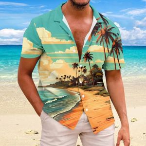 ZEEMIN  New 3d Coconut Tree Printed Hawaiian Shirts 2024 New Short Sleeved Shirt Summer Fashion Men Tops Loose Oversized Shirts For Men