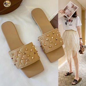 Free Shipping WomenS Summer Slippers One-Strap PU Outdoor Sandals Lightweight Korean Style Oversized Beach Shoes