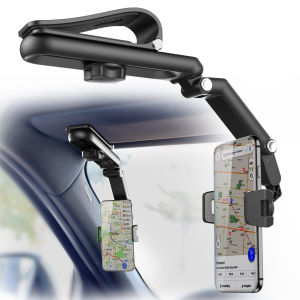 Sun Visor Back Mirror Phone Holder Car Anti Shock Rear View Mirror Mount 360° Rotation Adjustable Phone Bracket