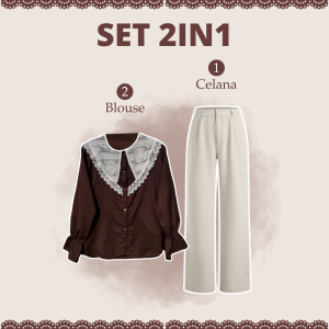 One Set Coklat Mahogany (Blouse + Celana Kulot + Jilbab Bella Square) Brownie Outfit Remaja HO48M