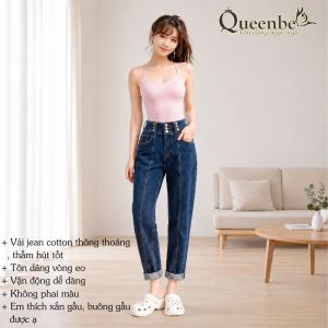 Quần jean baggy thụng nhiều nút lưng cao có big size Queenbe GLQ169 vải jean cotton thông thoáng bền màu