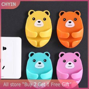 [COD] CHYIN 4Pcs Wall Storage Hook Bear Plug Bracket Punch-Free Power Plug Socket Holder Kitchen Stealth Hook Wall Adhesive Hanger Bathroom