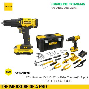 STANLEY FATMAX SCD711C1H 20V BRUSH HAMMER DRILL+HAND TOOLS SET+1X BATTERY 1.5AH + CHARGER + TOOLBOX