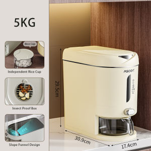 Vision 5kg/10kg Rice Dispenser Nordic Rice Storage Box Large Cereal Dispenser with Lid Narrow Type Rice Bucket Slit Rice Barrel Kitchen Storage Container Insect-Proof