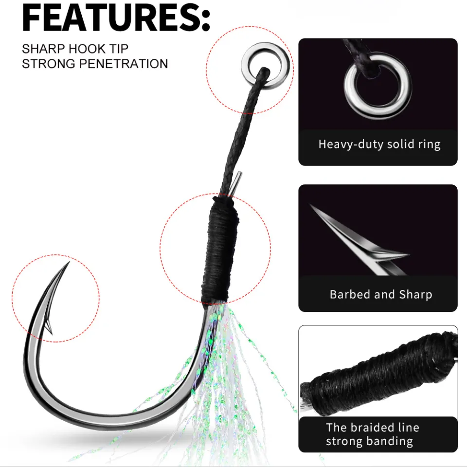 With Glow Feather Fishing Assist Hooks Jig Fishhooks Double Barbed