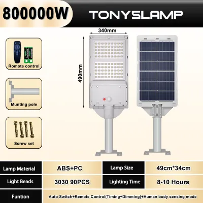 Tonys Solar Street Light 2000000W LED Super Bright Lighting Outdoor Waterproof IP67 Heavy Duty Lamp Portable Warranty 30 Years
