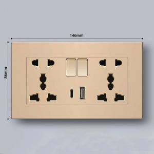 MUSASI Wall Mount Switch Socket with Type C Port Plastic Power Outlet Useful Type 146 USB Charger Socket Universal