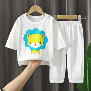 [Ready Stock] Korean Childrens Air Conditioning Clothes Childrens Suit New Homewear 3/4 Sleeve Top Thin