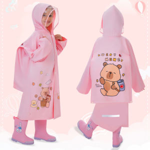 3-10Y Raincoat Kapote for Kids Girl Boys Cartoon EVA Large Brim Backpack Waterproof Eeflective Strip Rainwear