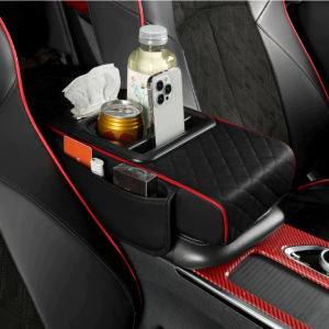 4IN1 Car Armrest Box Cushion PU Leather Pad Phone Mount Cup Holder Tissue Box Bag Storage Organizer