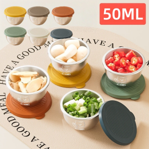 [ราคาต่ำสุด] 304สแตนเลสจุ่มซอสกล่องแบบพกพามินิซอสจุ่มชามที่มีฝาปิดใช้ในบ้านป้องกันการรั่วไหลของกลิ่นสลัดซอสมะเขือเทศปาปริก้าพริกไทยดำปรุงรสกล่องบรรจุภัณฑ์การจำแนกประเภทของบาร์บีคิวปรุงรสกล่อง50มิลลิลิตรCOD