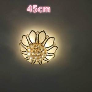 Round Golden Lotus Crystal Ceiling Light  Atmosphere Living Room Led Bedroom Hall Chandelier Three-color dimming