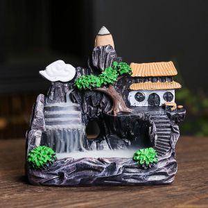 MMLUCK Resin Waterfall Incense Burner Retro With Backflow Incense Cones Backflow Incense Holder Backflow Incense Stove Exquisite Backflow Incense Burner Home Decor