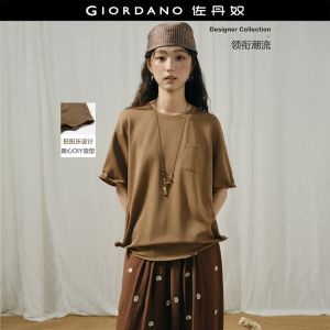 GIORDANO Women T-Shirts Twistable Memory Wire Trim Tee Crewneck Short Sleeve Fashionable Casual Loose T-Shirts 18326909