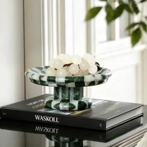 Sacesr Nordic Luxury Snack Plate Marble Artistic Storage Color‑Blocked Checkerboard Fruit Plate Coffee Table Living Room Tableware K6R8Z