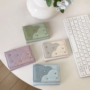 BELLERY PU Leather Studded  Wallet Rivet Card Holder Womens Short Purse Creative Portable PU Trifold Wallet Girls
