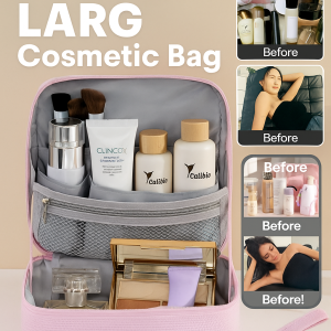 New PU cosmetic bag Vertical portable partition cosmetic bag Large capacity portable cosmetic bag Must-have partition storage bag for travel